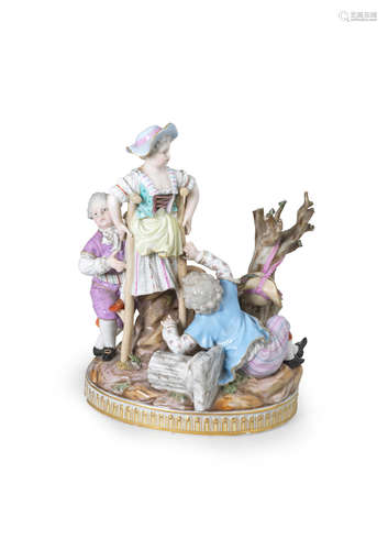 A Meissen group of children at play, 19th century