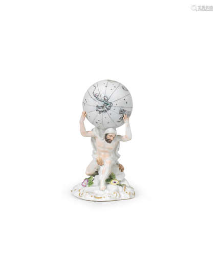 A Meissen figure of Atlas holding a celestial sphere, mid 18th century