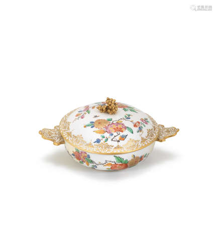 A rare Capodimonte double-handled ecuelle and cover, circa 1750