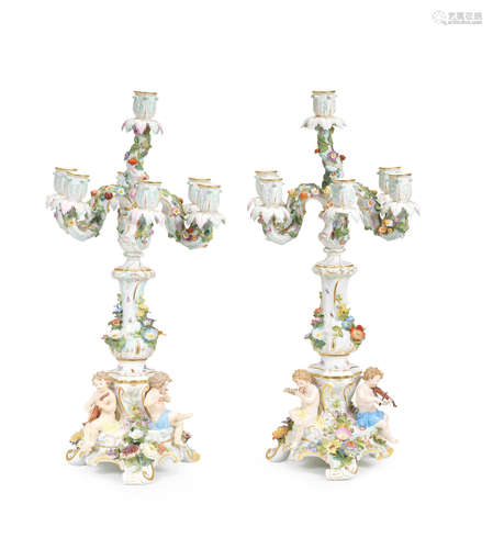 A pair of large Meissen figural candelabra, late 19th century