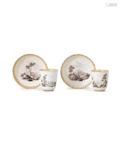 A pair of Capodimonte cups and saucers, circa 1750