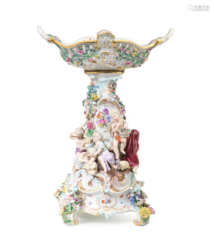 A large Meissen figural basket centrepiece and stand, late 19th century