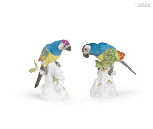 A pair of Meissen models of parrots, circa 1985-86