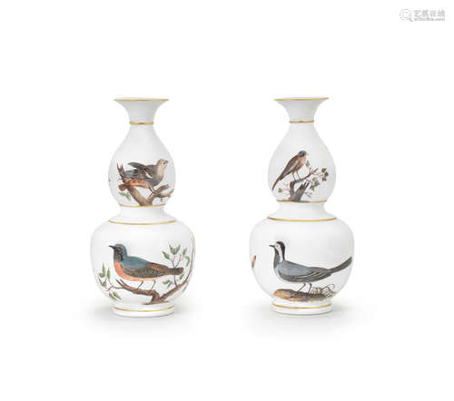 A pair of Meissen ornithological double-gourd vases, circa 1745-50