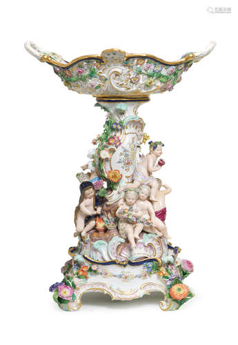 A large Meissen figural basket centrepiece and stand, late 19th century