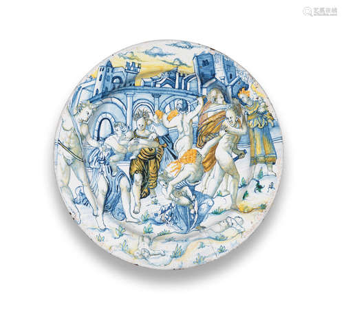 A large Castelli maiolica dish, circa 1561-65