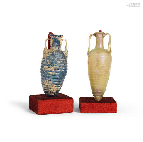 Two Roman glass ribbed amphoriskoi  2