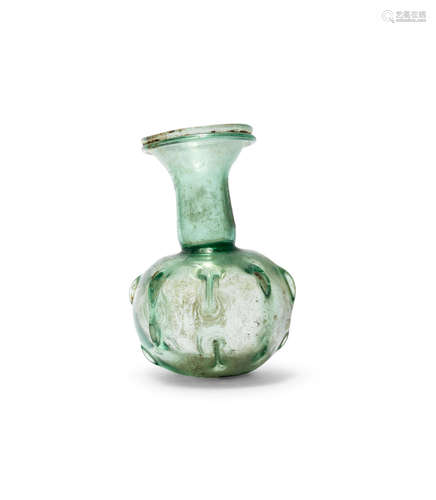 A Roman green glass sprinkler flask