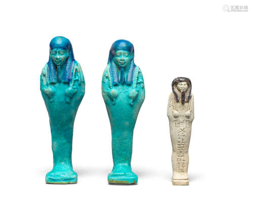 Three Egyptian bichrome glazed composition shabtis   3