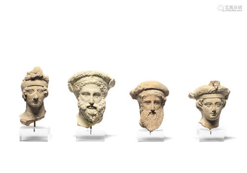 Four Greek terracotta male heads  4