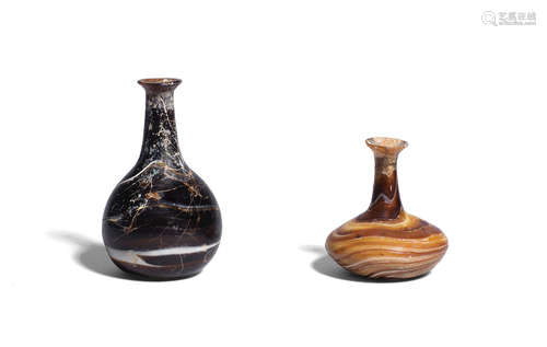 Two Roman marbled glass flasks  2