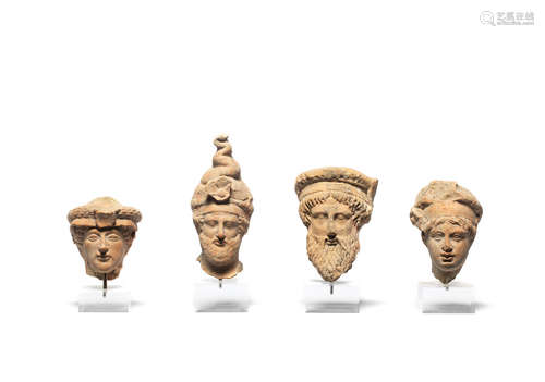 Four Greek terracotta male heads  4