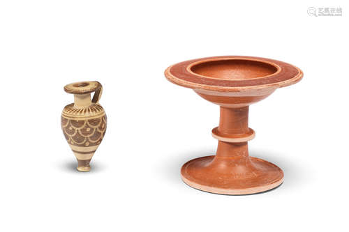 An Etrusco-Corinthian piriform aryballos and an Etruscan pottery thymiaterion  2