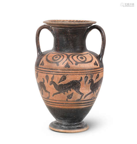 An Etruscan black-figure amphora