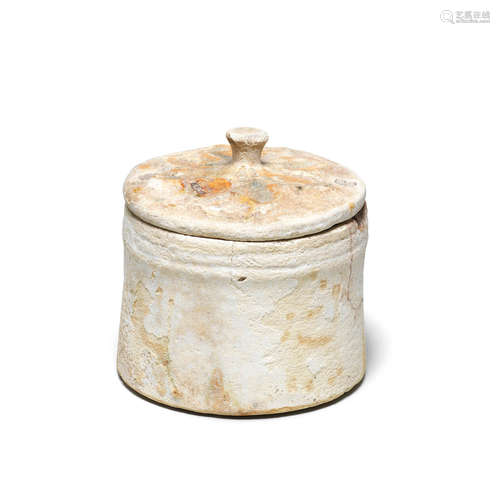 A  Neo-Assyrian pale cream faience lidded pyxis