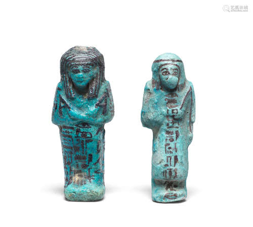 Two Egyptian turquoise glazed composition shabtis  2