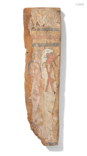 An Egyptian polychrome wood coffin fragment