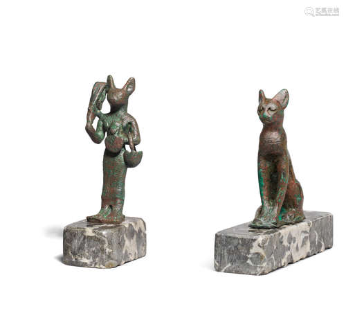 An Egyptian bronze figure of Bastet and an Egyptian bronze cat  2