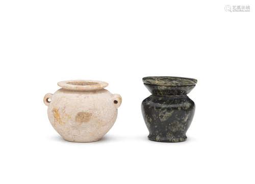 An Egyptian miniature limestone jar and an Egyptian serpentine kohl jar  2