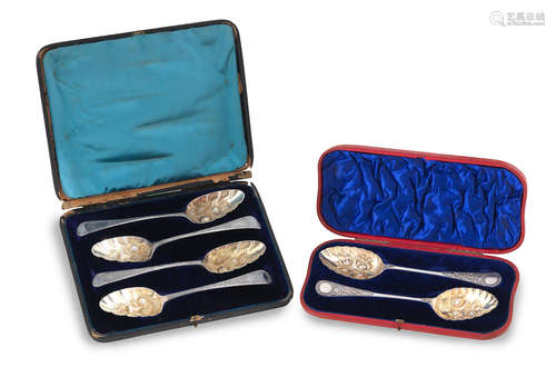 various makers and dates, one unmarked  A collection of six silver berry spoons