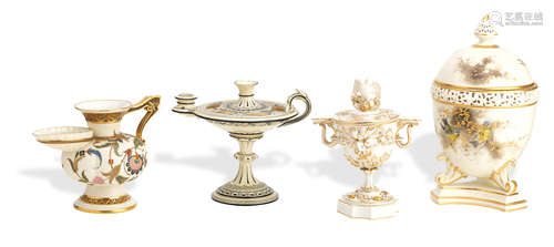 Late 19th Century A Grainger's Worcester pot-pourri vase and covers and three Royal Worcester pieces