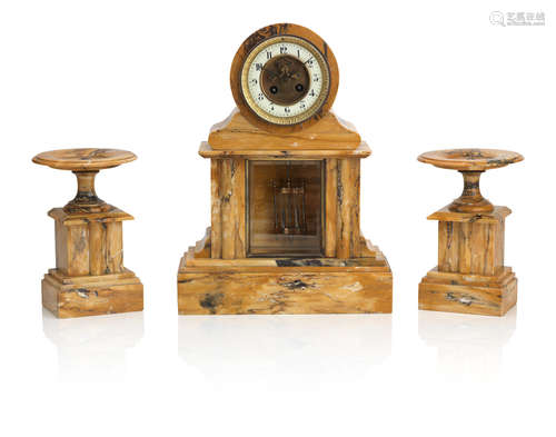 3 A late 19th century Sienna Marble Clock Garniture