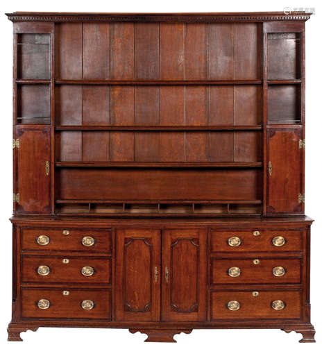 A 19th century oak and mahogany crossbanded Welsh dresser