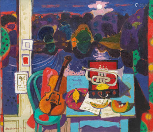 Musical Still Life and the Hampstead Pond Leon Francesco Morrocco RSA RGI(British, born 1942)