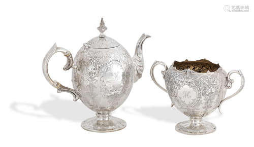 by John McKay, Edinburgh 1862  A Victorian silver coffee pot and sugar bowl