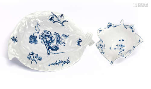 Circa 1760-70 A Worcester cabbage leaf dish and a large leaf pickle dish