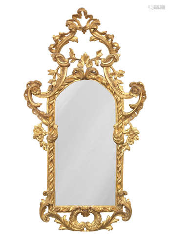 A giltwood and gesso Rococo style wall mirror, 20th century