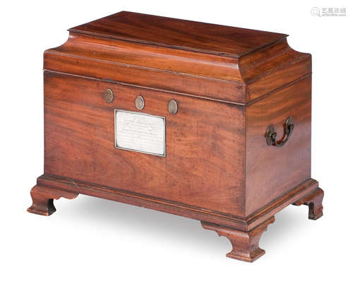 An early 19th century mahogany Society Box with silver plaque