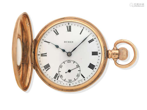 Birmigham 1927, Buren  A 9ct gold cased half hunter keyless pocket watch