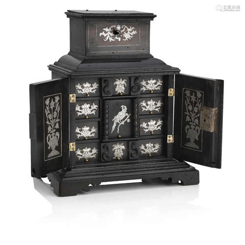 An ebonised and Engraved white metal inlay 'historismus' cabinet,  early 19th century