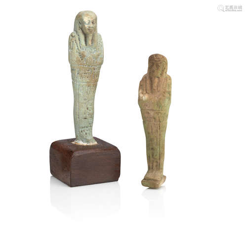 2  TWO EGYPTIAN GLAZED COMPOSITION SHABTIS