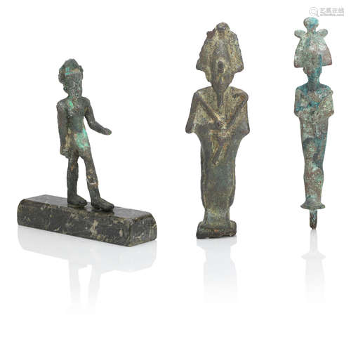 3  THREE EGYPTIAN BRONZE FIGURES