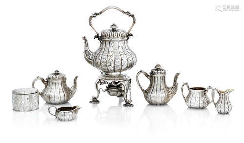 by Hunt and Roskell and I.S. Hunt, various dates, circa 1860  (7) A Victorian six-piece 'Abercorn Pattern' afternoon silver tea service