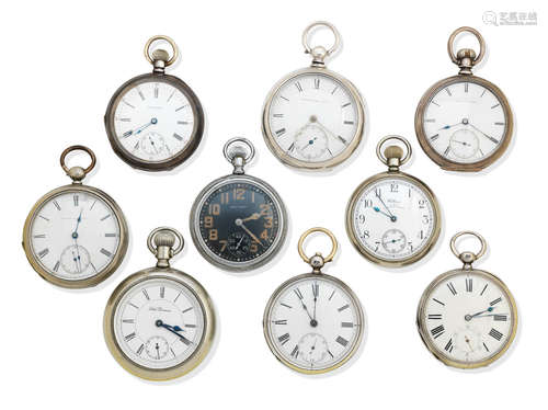 A collection of silver and plated pocket watches