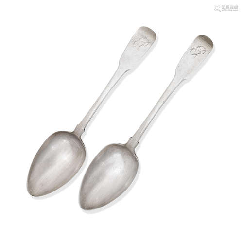 by Charles Fowler, four marks, CF, ELGIN, cathedral and St Giles  Elgin; a pair of Scottish Provincial silver tablespoons