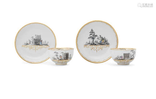 Circa 1770 A pair of Vienna teabowls and saucers