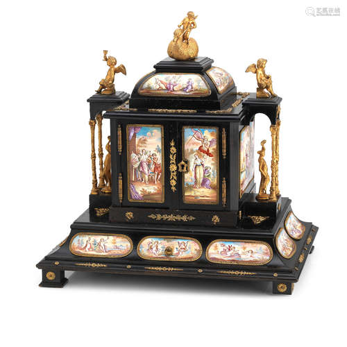 A 17th century style Viennese ebonised and enamel mounted table cabinet, probably late 19th/early 20th century