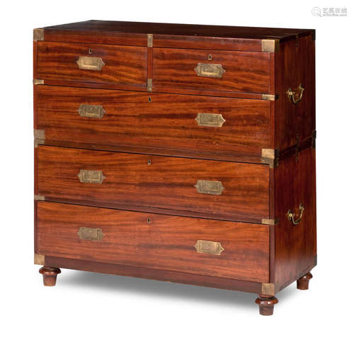 A late 19th/early 20th century mahogany campaign chest