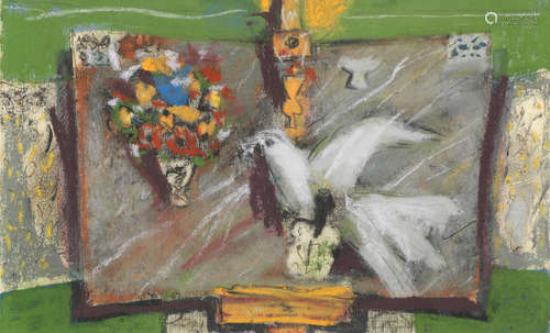 White Bird and Flowers David McClure RSA RSW RGI(British, 1926-1998)