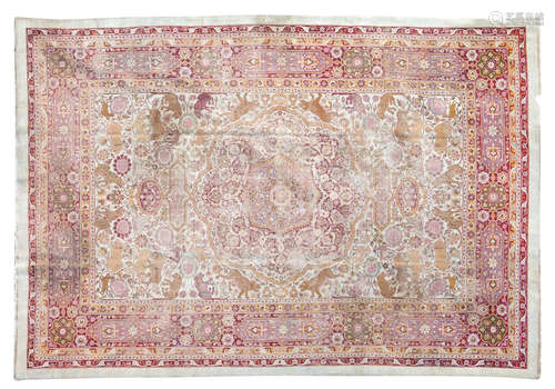 446 x 305cm, and 430 x 371cm Two similar large Agra carpets