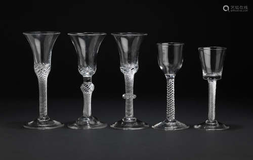 Mid 18th Century Five airtwist wine glasses