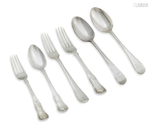 by Thomas Northcote, London 1777  A part canteen of Hanoverian thread and drop pattern silver flatware