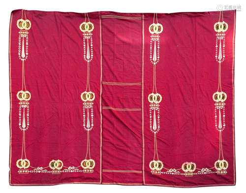 A Viennese red baize and embroidered wall-hanging, late 19th/early 20th century