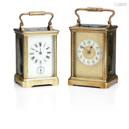 2 A late 19th/early 20th century brass repeating carriage clock