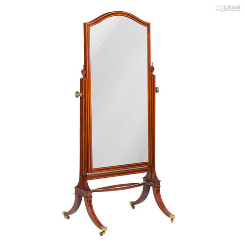 A late 19th/early 20th century mahogany and satinwood crossbanded three-quarter length cheval mirror