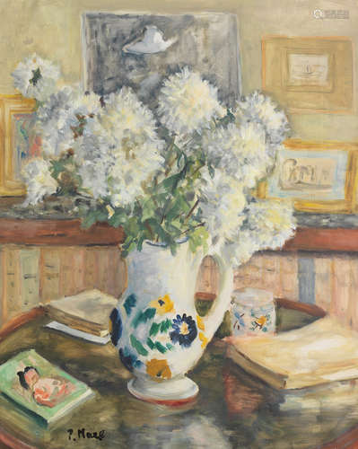 White Flowers in a vase, with Winston Churchill's hat in background Paul Maze(French, 1887-1979)